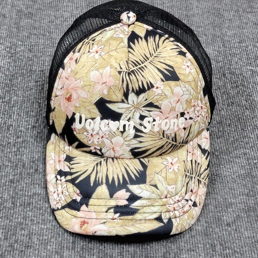 Volcom Stone Hat Mens One Size Black Tropical Mesh Snap Back Trucker Cap 6 Panel